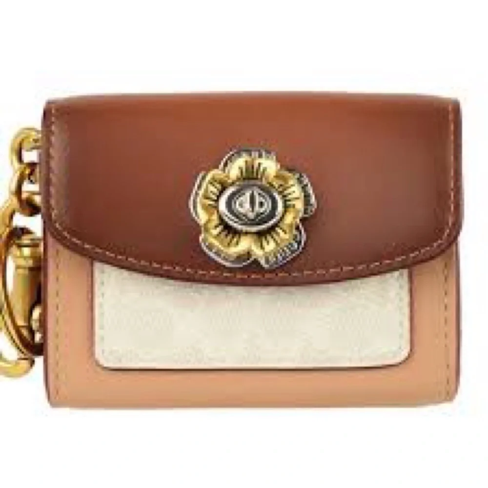COACH Tea Rose Mini Parker Card Case Key Pouch With Snakeskin Detail Bag